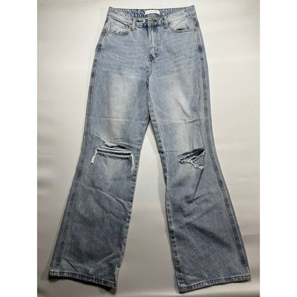 Flying Monkey Women's Distressed Light Blue Denim Dad Jeans - Size 28 (29x32) - Picture 1 of 5